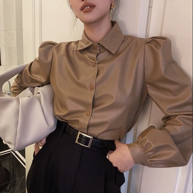 【1点のみ即納】brown leather shirt