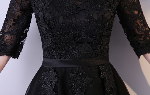 パーティードレス 結婚式 二次会 ワンピース 結婚式ドレス お呼ばれワンピース ２０代 ３０代 ４０代 袖あり ミニ 黒 レース シフォン T Selfun Dselect