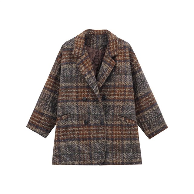 チェック柄 ツイード コート テーラードジャケット ブレザー 華奢見え ドロップショルダー 体型カバー 羽織り オフィス メンズライク ジャケット レディース デート 10代 代 30代 40代 取寄 発送目安14 21日営業日 Laff Store 会社情報 納期の確認をお願いし