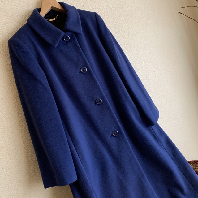 レトロヴィンテージ古着80s青カシミヤ混ロングコート Roinaz Used Salon
