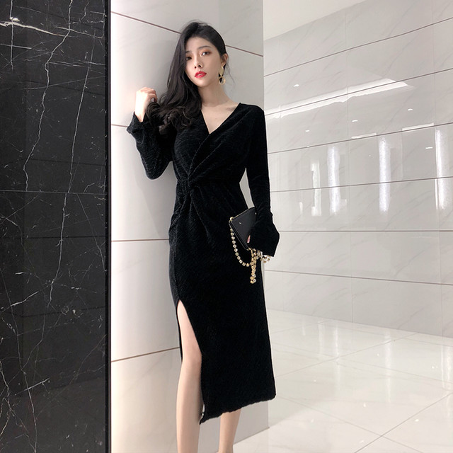 ドレス ワンピース シック 大人レディ Vネック スリット セクシー ｃｄ0148 ゆるふわショップ ふるれ