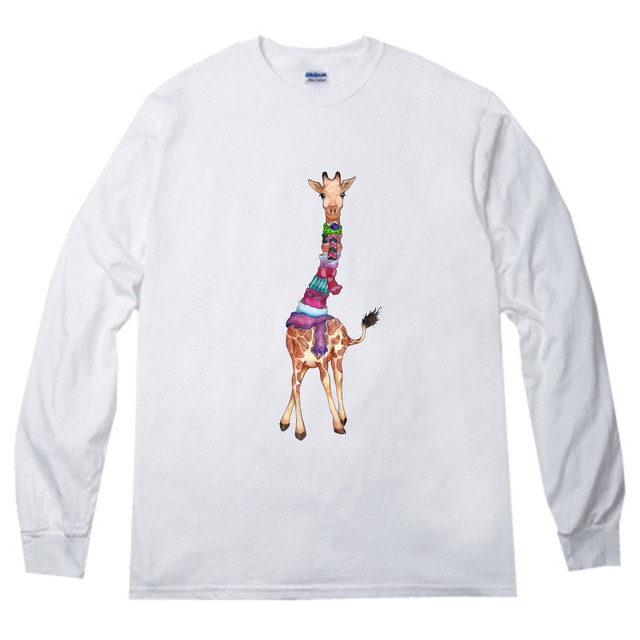 外寒い かわいいキリンイラスト プリント 長袖 ロングtシャツ Rrb90 Unou