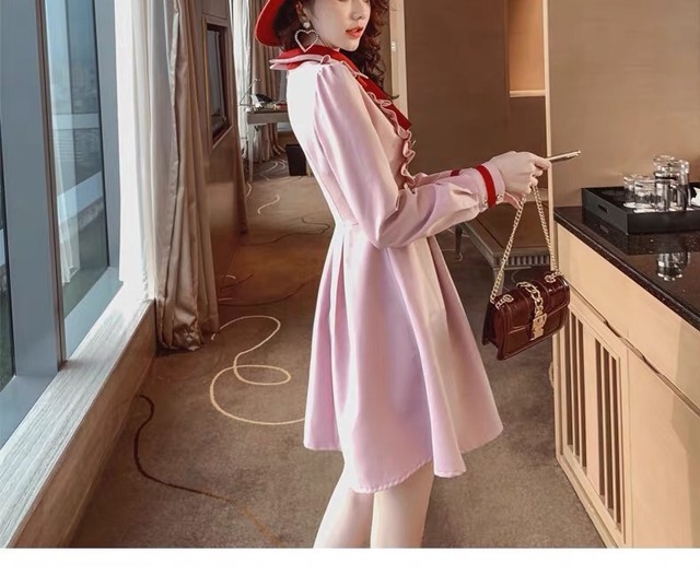 ワンピース お嬢様 ピンク パープル リボン 丸襟 Xl フレアスカート スクール Loveysmileshop