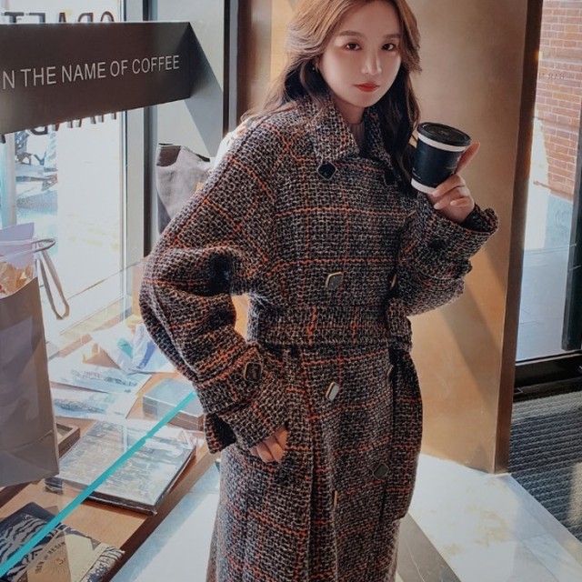 チェック コート レディース 冬コート チェスターコート かわいい 韓国 ファッション レディース ロングコート ウエストマーク コート オフィスカジュアル ダブルボタン ゆったり チェック柄 オーバーサイズ オルチャン ファッション 冬 アウター レディース Vestito