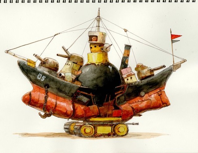 【とんかちしょうねん】原画「 戦艦戦車 」