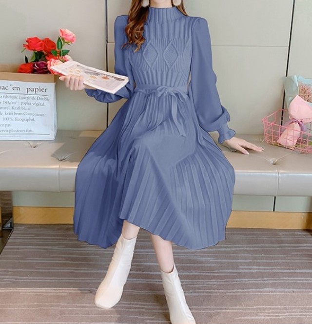 レディース ニットプリーツワンピース ハイウエストワンピース ニットワンピース Aラインワンピース ニットドレス ロングワンピース ニット セーター プリーツ 春 秋 冬 可愛い 上品 デート カジュアル フォーマル 女子会 同窓会 忘年会 新年会 Ol 切り替えしワンピース