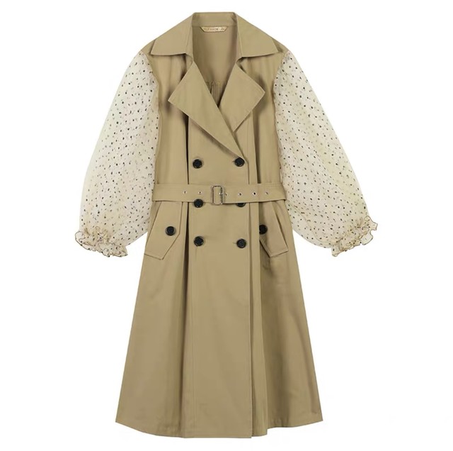 バルーン袖が可愛い トレンチコート バルーン袖 ガーリーシフォン 個性的 Tsumugustore