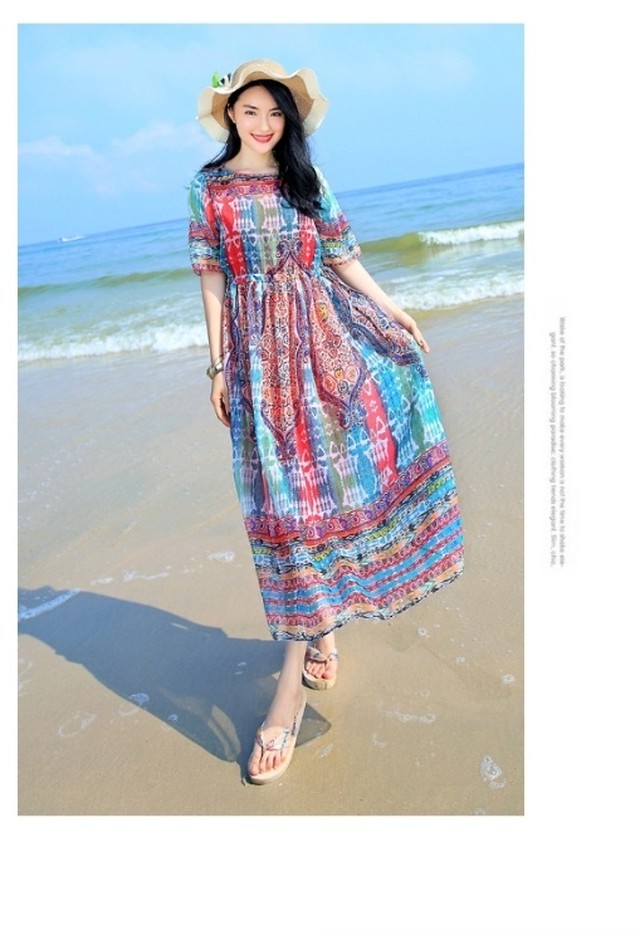 ハイウエスト ロングスカート 韓国 ファッション レディース 秋 ワンピース レディース エスニック柄ワンピース シフォンワンピース ロン Basecamp49