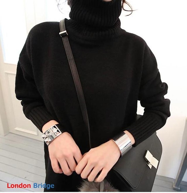 冬新作 タートル ワンピース レディース ニット ニットワンピ ゆるライン 体型カバー 膝丈 ミディアム丈 おしゃれ 可愛い ブラック 秋冬 17秋冬新作 フリー 送料無料 韓国レディース キッズファッション Londonbridge ロンドンブリッジ