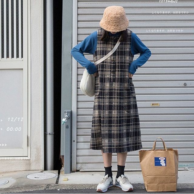 レディース トップス 秋 冬 ノースリーブ チェックレトロジャンパースカート ジャンパースカート ジャンスカ ミモレ丈 ひざ下丈 レトロ クラシカル レイヤード ガーリー 大人ガーリー カジュアル 大人カジュアル 秋冬 レッド ブラック Sサイズ Mサイズ Ukiukionepicec