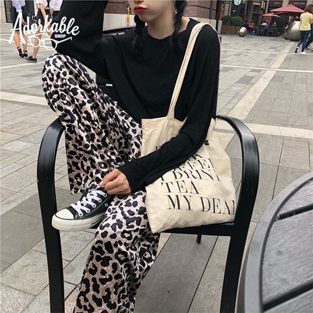 ワイドパンツ レディース ロング丈 ゆったり レオパード ヒョウ柄 ボトムス 秋 冬 春 オルチャンストリート アメカジ ストリート 系レディース韓国オルチャンファッション通販ショップ アドーカブル