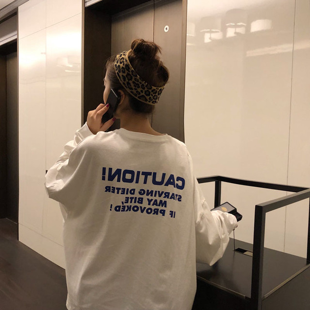 プリント清新 韓国風 ストリート系 シンプル ゆったり ラウンドネック 長袖 Tシャツ トップス 75shops