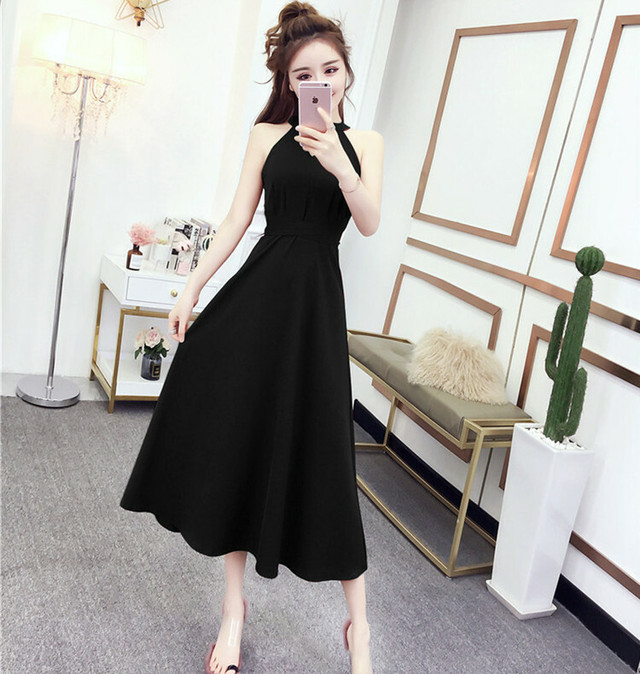 バックリボン ハイウエスト ブラック 2次会 結婚式 パーティ リゾート ホルターネックワンピース ホルターネック ワンピース 夏 夏コーデ Sugar Daystyle シュガーデイスタイル