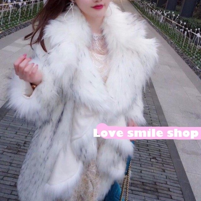 ホワイト ファー コート アウター 白 ラグジュアリー ホワイト セレブ マダム 高級 アウター ジャケット Loveysmileshop
