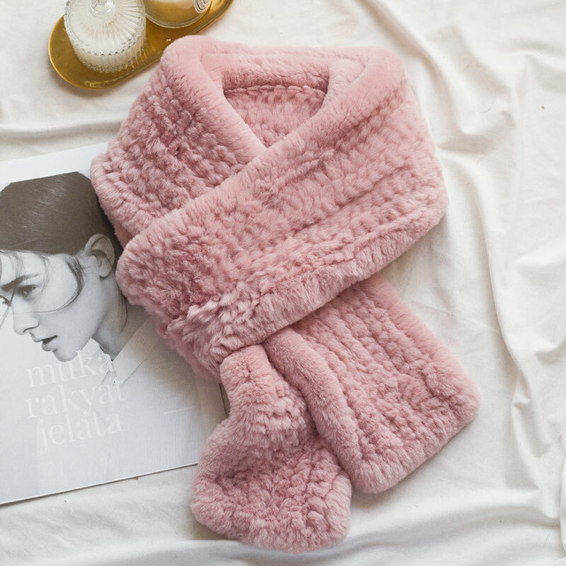 【即納】くすみピンクのみRabbit Fur Long Muffler