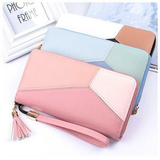 送料無料 長財布 財布 大容量 バイカラー スマホ 薄い レディース 人気 おすすめ ウォレット ロングウォレット Iphoneケース 携帯ケース ストラップ付き パステルカラー オシャレ 可愛い カード入れ 小銭 シンプル レザー Sunflower