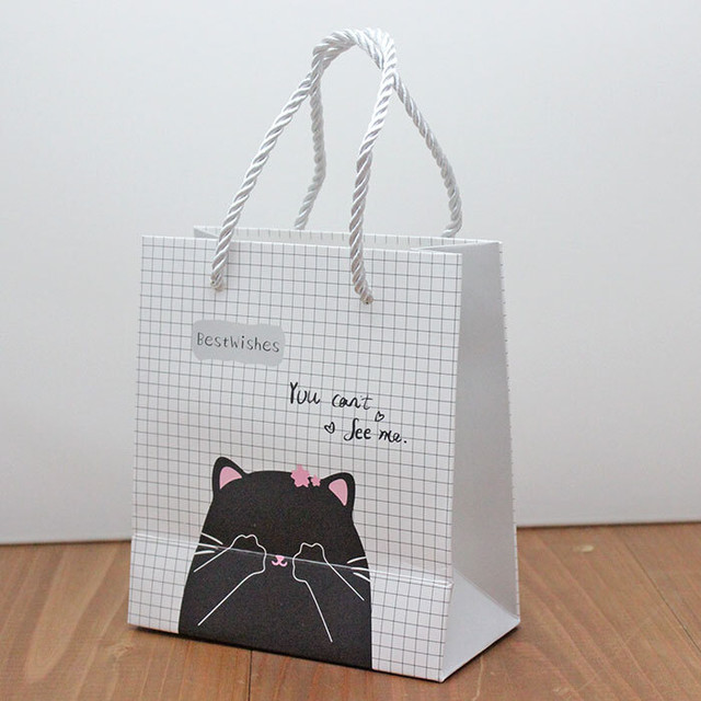 輸入品 黒猫ミニ紙袋 肉球雑貨ホワイトアンドピーチ