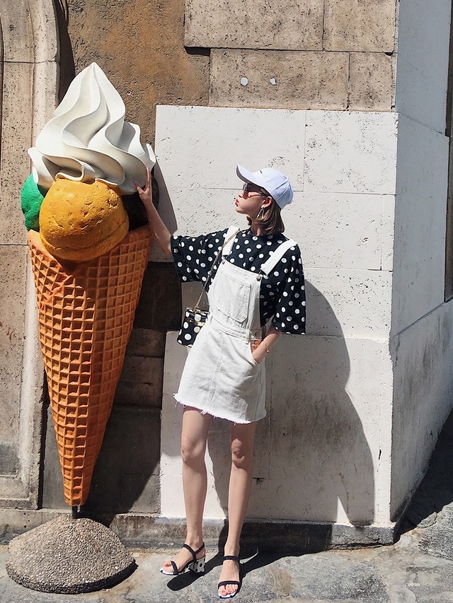 【即納】white overall skirt