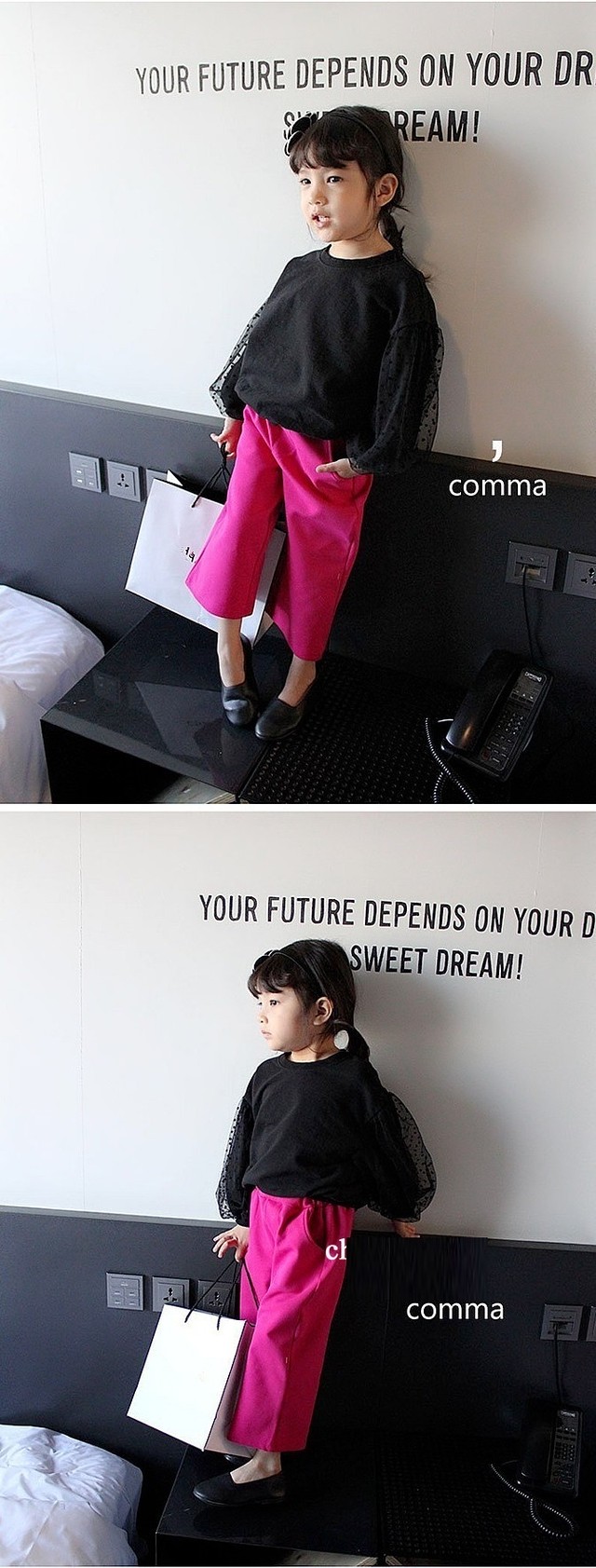 キッズ 水玉 ボリューム 袖カットソー ドット 韓国子供服 ブラック ホワイト 白黒 おしゃれ 長袖 バルーン 100 110 1 130 140 150 160 小学校低学年 小学校高学年 送料無料 韓国レディース キッズファッション Londonbridge ロンドンブリッジ