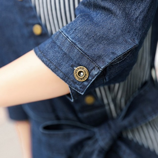 ワンピース Aラインワンピース デニム ジーンズ 七分袖 ひざ丈 ひざ下丈 ヒッコリー アシンメトリー カジュアル お洒落 原宿 渋谷 G6 Mhf Clothes