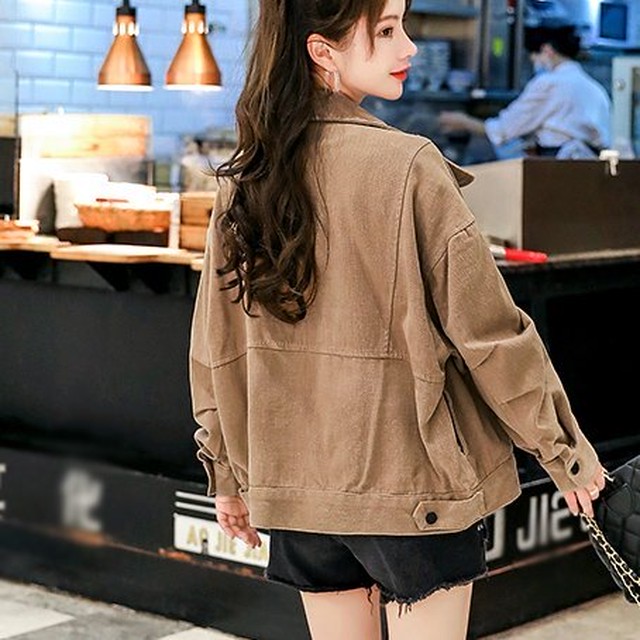 デニムジャケット レディース グリーン ブラウン カーキ アウター 春 オーバーサイズ ミドル丈 襟付き 長袖 カラーデニム 胸ポケット ルーズ デート アウトドア お出かけ 休日 トレンド Rx0991 Raxia ラクシア