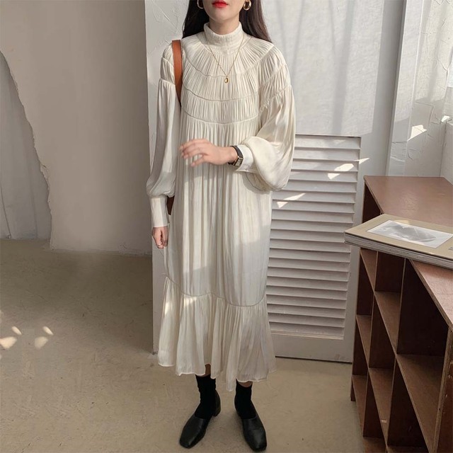 ハイネックプリーツロングワンピースy093 Mokkocloset