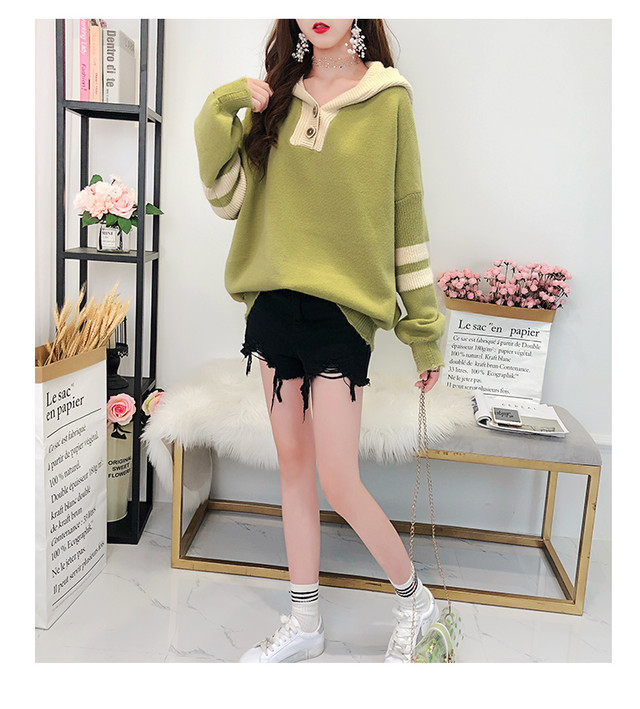 大きめサイズ ルーズ プルオーバー パーカー 3色 レッド カーキ色 グリーン ゆるかわコーデ ゆったり 穴あきデザイン カジュアル 大人可愛い シック 通勤 通学 お出かけ デート 女子会 秋冬 レディース 着まわし コーデ ヘビロテ Uki Uki