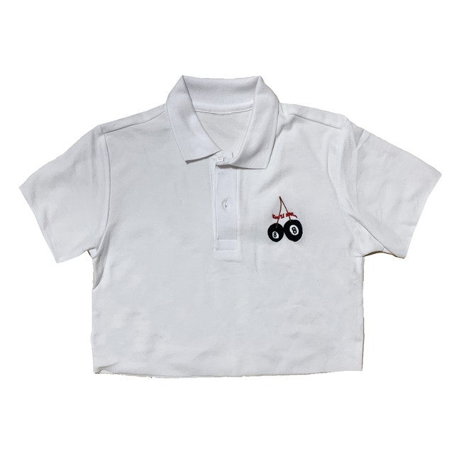 Cherry Eight Ball Embroidery Cropped Polo Tee