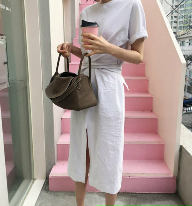 カシュクール半袖ワンピース フロントスリット ワンピース 夏 半袖 きれいめ 綿 レディース コットン シンプル バックリボン ボートネック スリット 無地 大人 ミディ丈 膝丈 リボン ロング丈 体型カバー カジュアル セクシー お出かけ 1859 Sayurio レディース