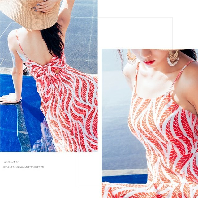 リゾートワンピース ロングワンピース 夏 バックコンシャス バックリボン ボタニカル柄 赤 フレアワンピース Aライン セクシー エレガント ビーチ リゾート 大人キレイ 上品 A139 サニーサイド