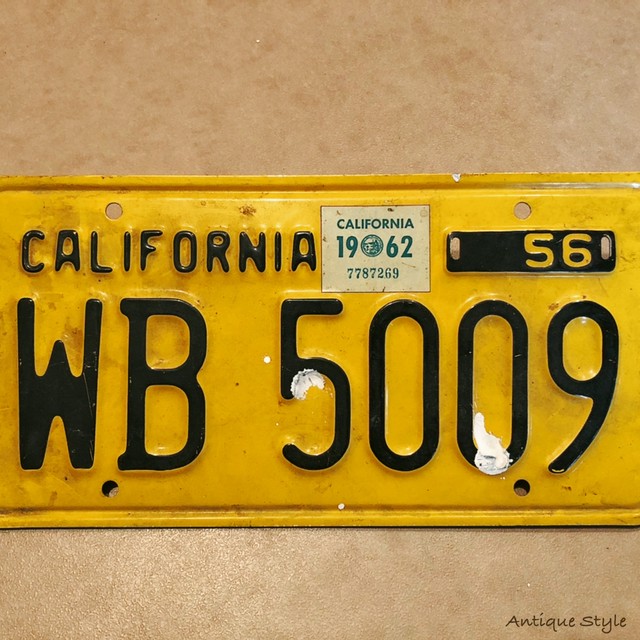 送料込 1962 S カリフォルニア ヴィンテージ ナンバープレート オールド ライセンスプレート 黄色 イエロー I 130 014 Antique Style アンスタ アメリカ買付けのヴィンテージ アンティークのおみせ