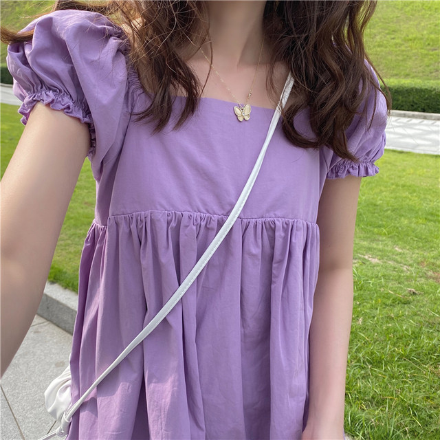 ラベンダーカラー ワントーンコーデ ミニワンピース スクエアネック ワンピース 膝丈 フレアスカート フレアワンピース カジュアル ガーリー フェミニン シンプル 無地 韓国 オルチャン 韓国ファッション 新作 春夏 春 夏 Om 512 Musubi Me 韓国 オルチャン レディース