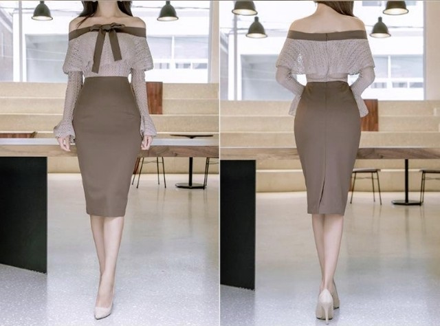 フリル 長袖 袖コンシャス オフショル ワンピース フロントリボン 透け感 エレガント パーティー ドレス Happy Toon