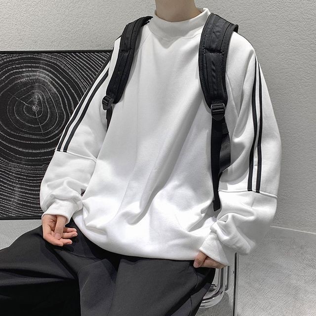 予約販売 トレーナー 袖ライン 長袖 メンズ オーバーサイズ ハイカラー ホワイト ブラック ブルー グリーン ゆったり カジュアル こなれ感 お洒落 韓国 トレンド 春 M L Xl 2xl Favoriteselect