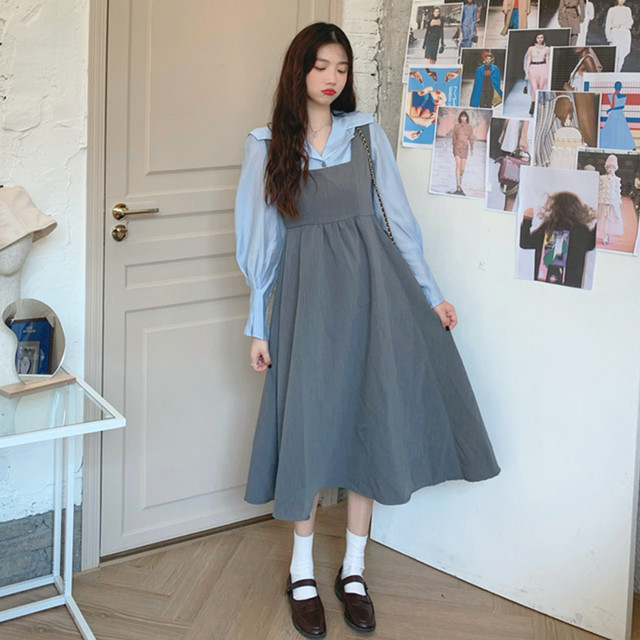 ツーピース セットアップ ブラウス 長袖 大きめ襟デザイン ワンピース ノースリーブ ミモレ丈 フレア Quadrifolie クローバー