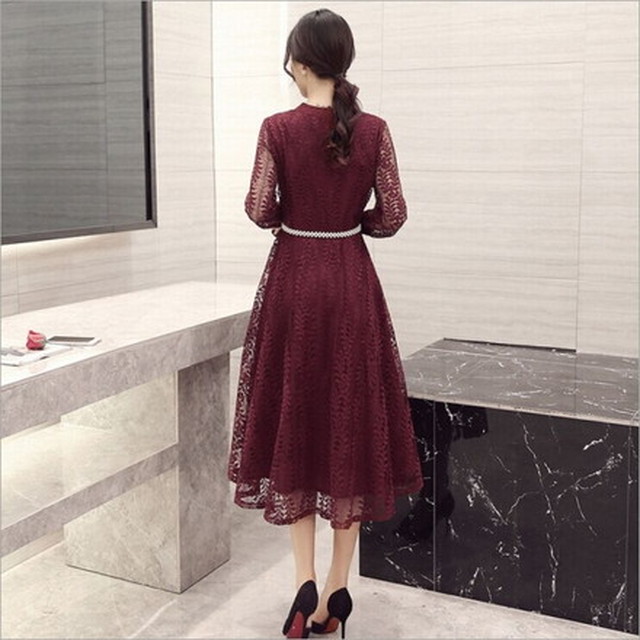 ミディ丈 レース ワンピース ブラック オレンジ ワインレッド 結婚式 二次会 お呼ばれドレス おしゃれ 綺麗め Kh 0006 Shopmall To You