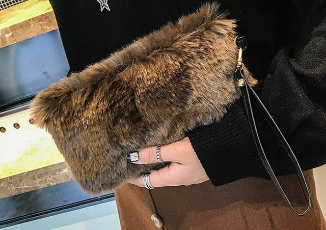 フェイクファーポーチ レディースバッグ 小物 ファッション バックインポーチ コスメポーチ スマホ クラッチバック Haruharu6