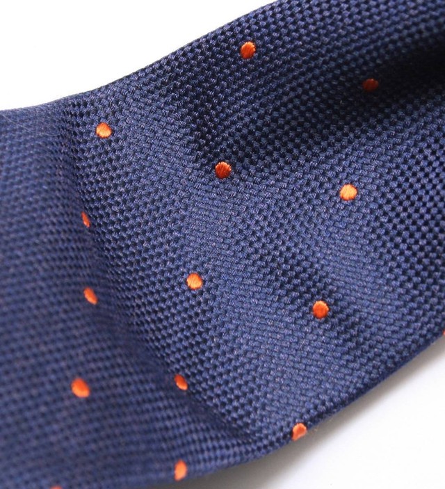 Tommy Hilfiger お洒落な紺にオレンジのポルカドット柄ネクタイ ネクタイ専門店 Brooklyn Tie Company