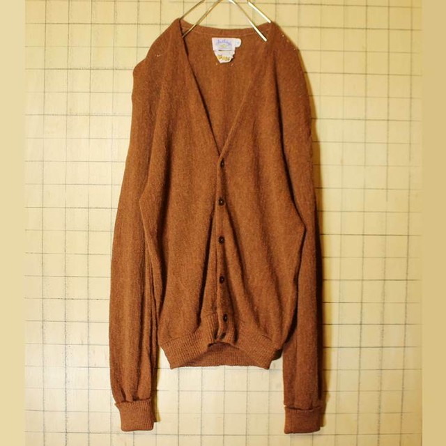 60s Ardleigh アルパカ ウール ニット カーディガン メンズl ブラウン ビンテージ 古着 aw29 古着屋ataco Garage