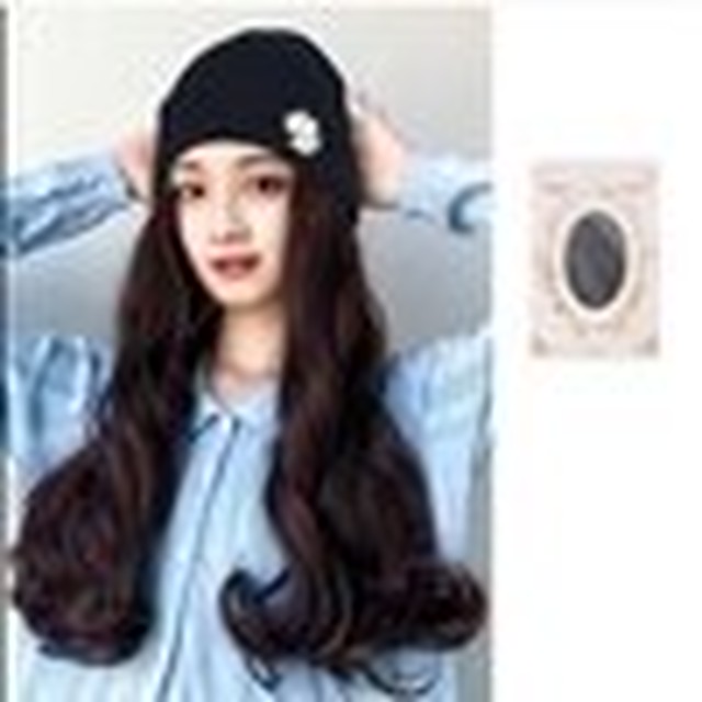 帽子のかつらの女性の韓国版のファッション的なかつらの一体の長い髪ネットの赤いニット帽の女性の秋冬の長い巻きの髪 Karorina