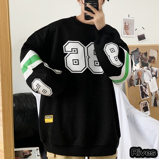 ブラック トレーナー デザイン ロゴ ビッグシルエット グレー 灰色 ホワイト 白 韓国 オルチャン ゆったり目 ファッション アパレル オシャレ Rives