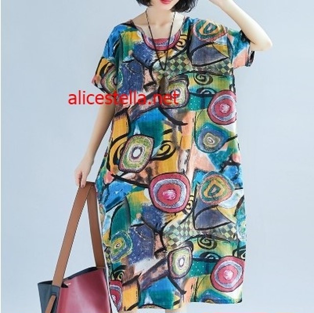 綿 ヴィンテージ 花 女性 カジュアル ルーズ ロング 夏 ビーチ エレガント ワンピース 韓国 韓国ファッション Lb Alicestella