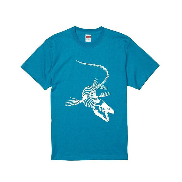 光る化石tシャツ 大人用 モササウルス青 Blue Dragon 海洋古生物のお店