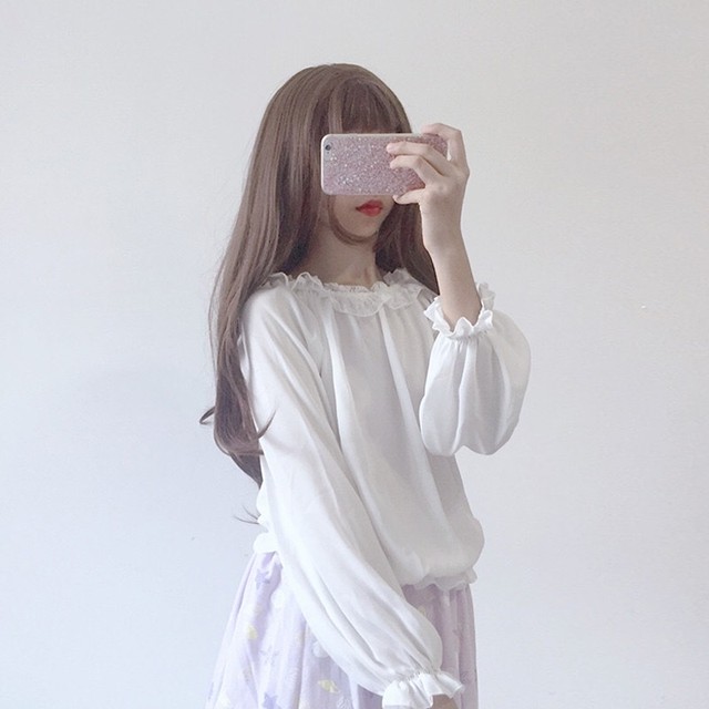 【即納】frill chiffon shirt