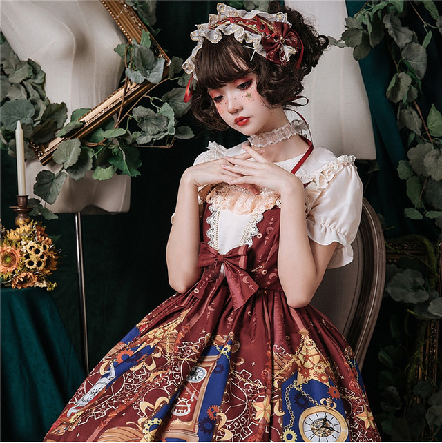 Lolita Jsk Dress ロリータドレス キャミワンピース オリジナル 甘ロリ ロリィタ お茶会 撮影 Cosplay イベント 春 夏 秋 冬 ロリ S L レッド ブラック Mintcat