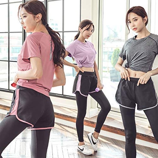 Jpcs スポーツウェア レディース ヨガウェア 4点セット 上下セット ランニングウェア フィットネス 半袖 パッド入り 吸汗速乾 伸縮性 春夏秋冬 Az Japan Classic Store