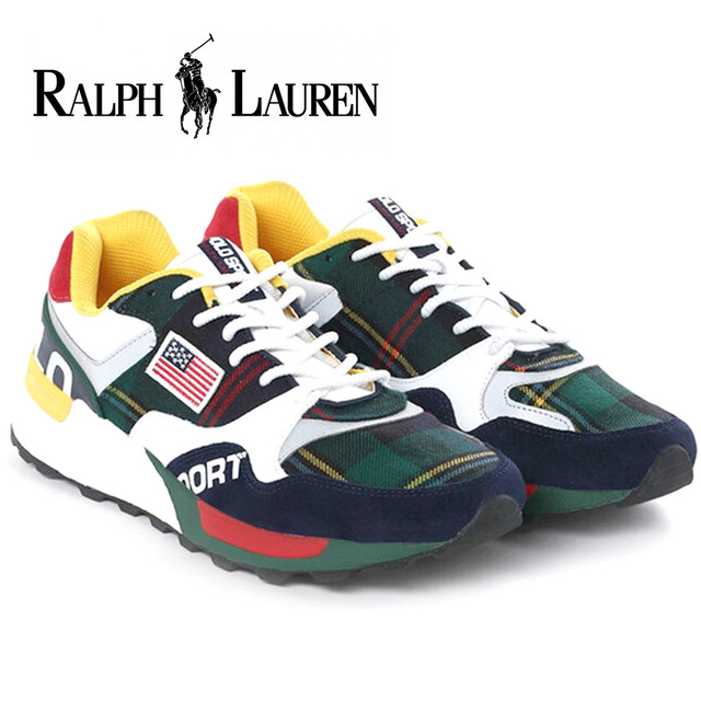 Polo Ralph Lauren ポロ ラルフローレン メンズ レザースニーカー Trackster 100 Polo Sport Tartan Wool Trend Design