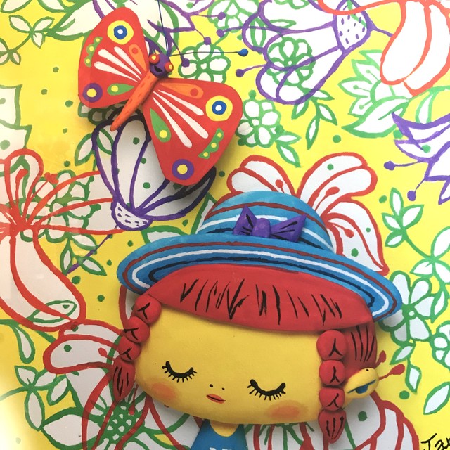 【田村 映二】シンプル額絵「花とチョウの夢」