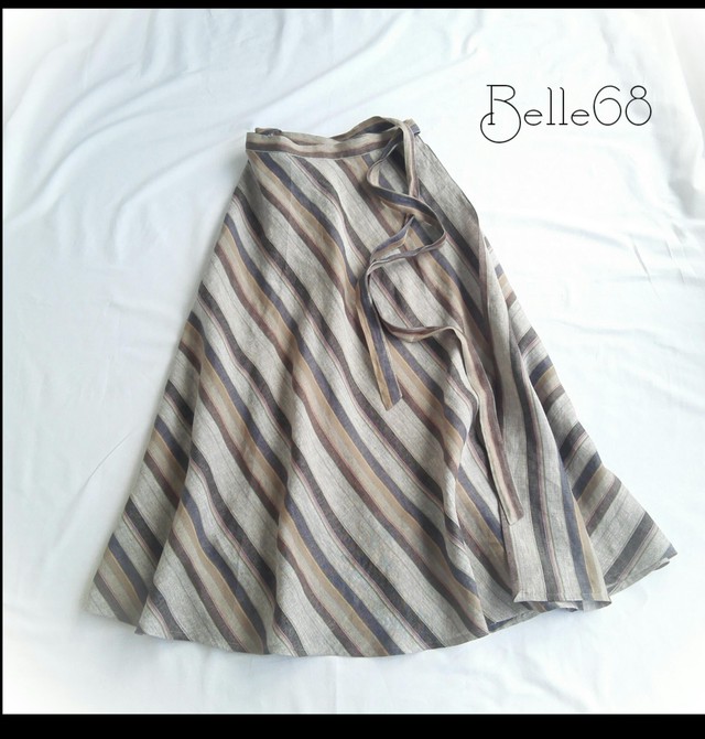 新作リネンラップスカート パリジャンストライプ Belle68