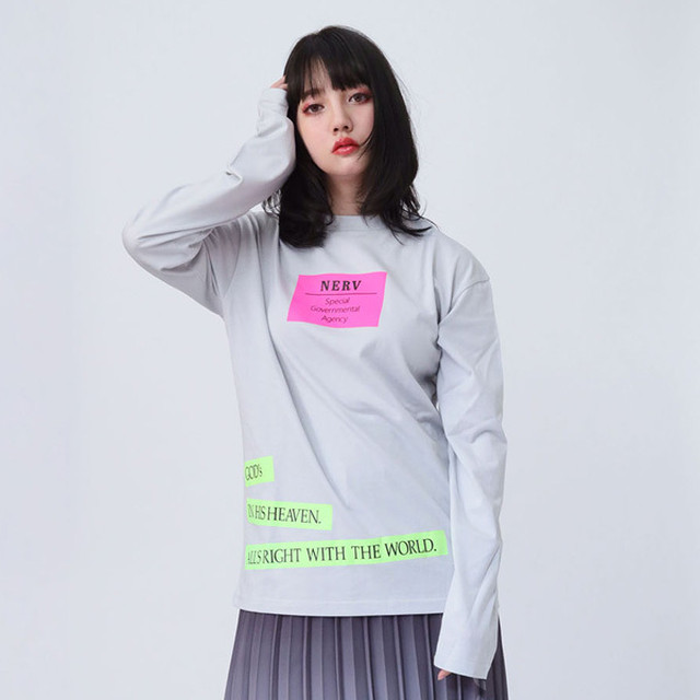 【FLOWER by RADIO EVA 019】NERV Box and Lettering Long T-Shirt GRAY / EVANGELION エヴァンゲリオン